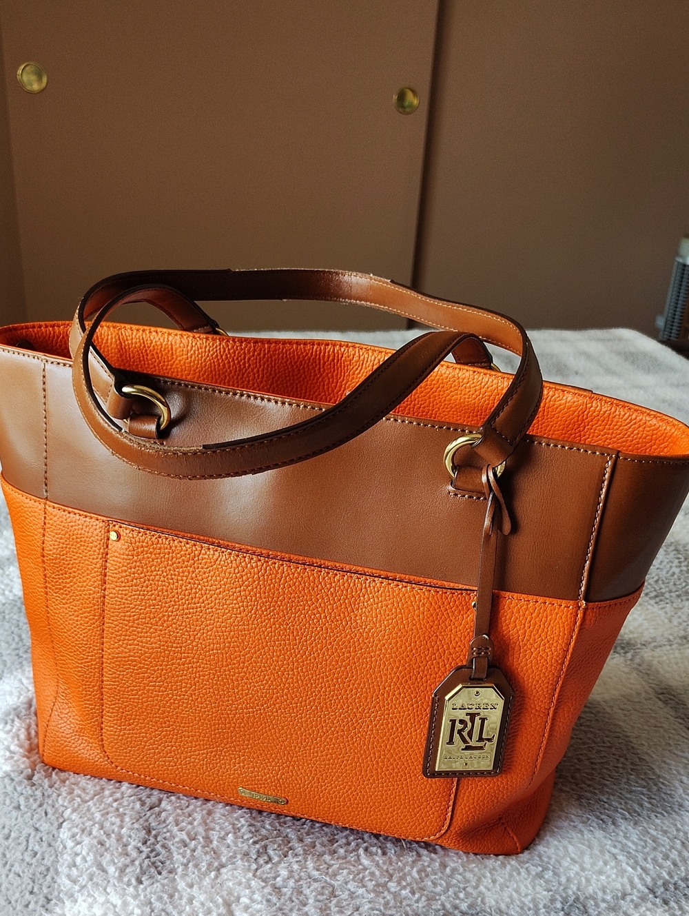 Ralph Lauren Leather Purse In Orange Spice